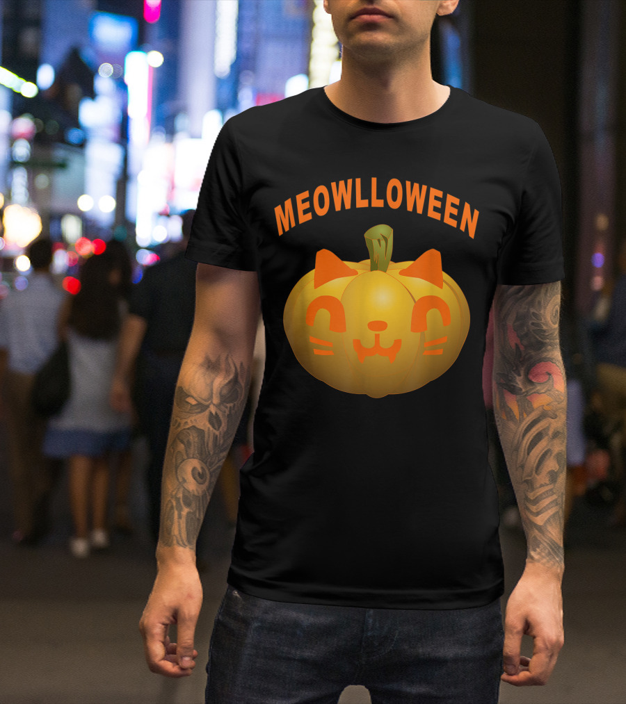 Meowlloween Halloween Cat Pumpkin Scary Spooky T-Shirt