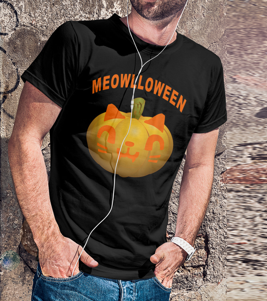 Meowlloween Halloween Cat Pumpkin Scary Spooky T-Shirt