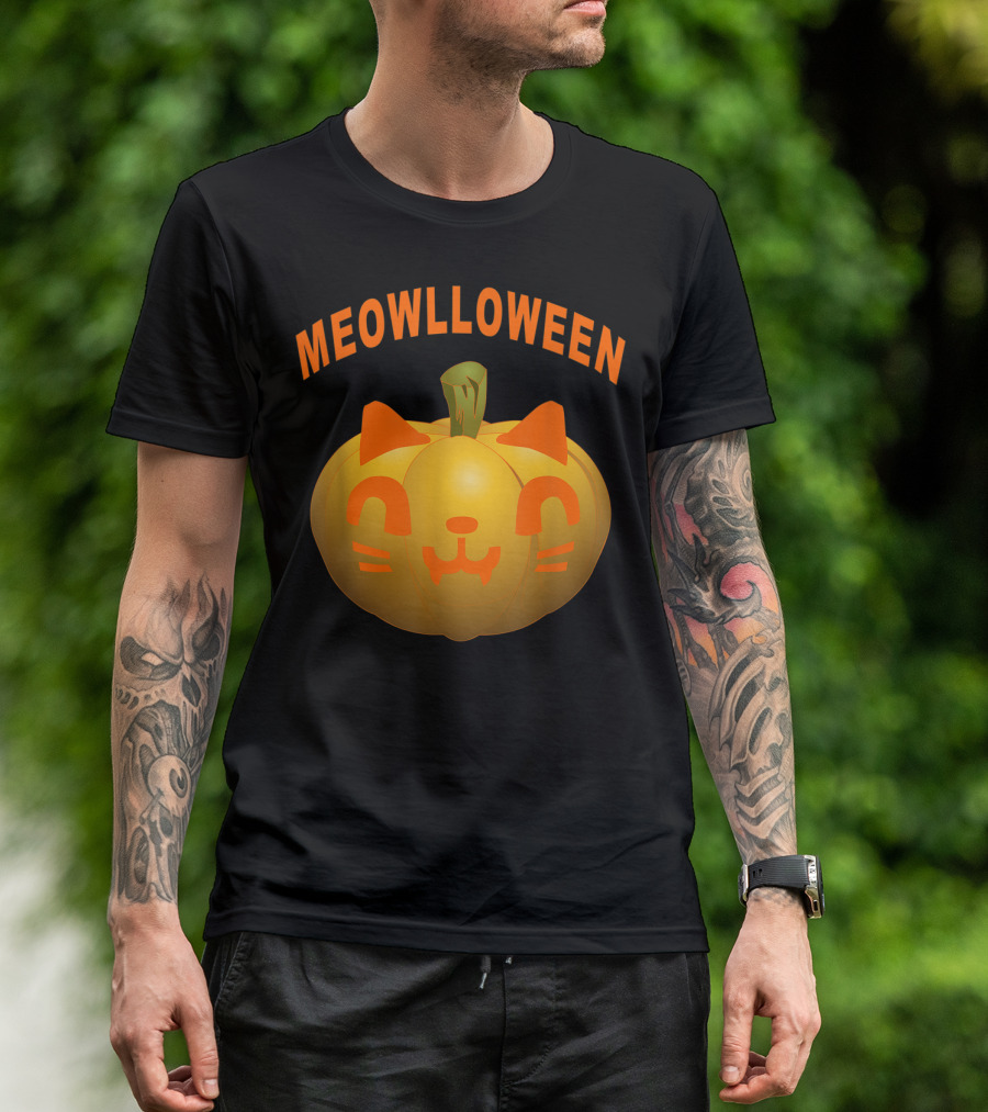 Meowlloween Halloween Cat Pumpkin Scary Spooky T-Shirt