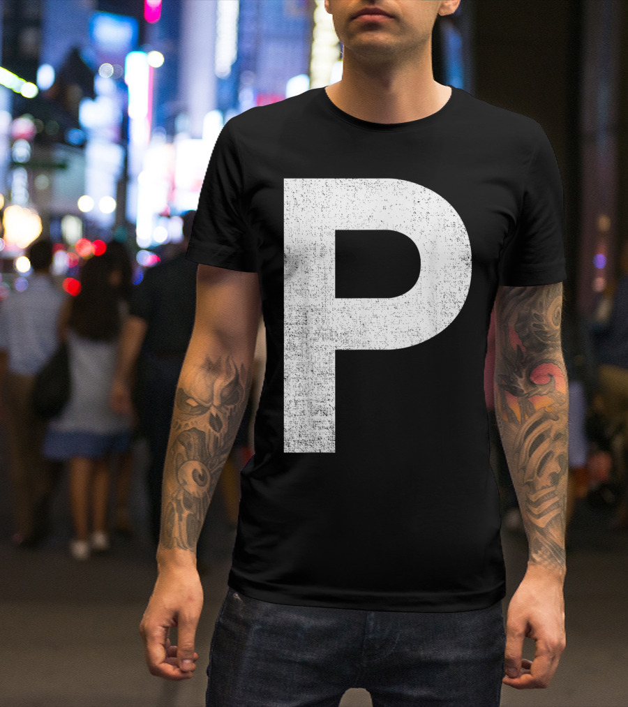 Halloween P Letter Salt And Pepper Matching T-Shirt