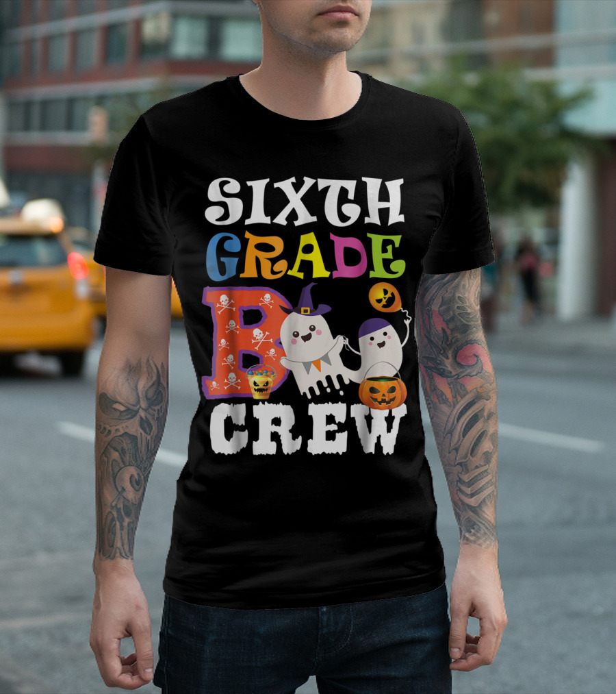 Sixth Grade Boo Crew Halloween Teacher Ghosts And Pumpkins T-Shirt