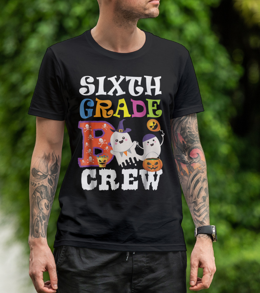 Sixth Grade Boo Crew Halloween Teacher Ghosts And Pumpkins T-Shirt