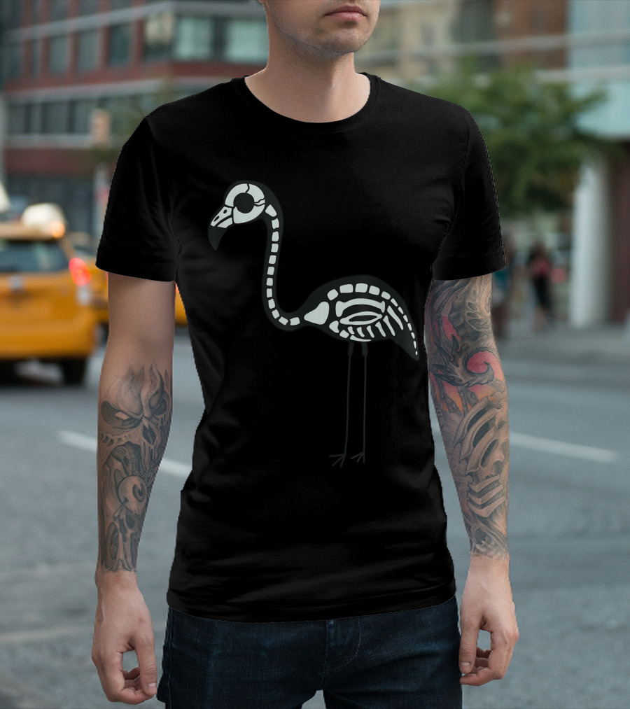 Halloween Skeleton Flamingo Animal Glow In The Dark T-Shirt