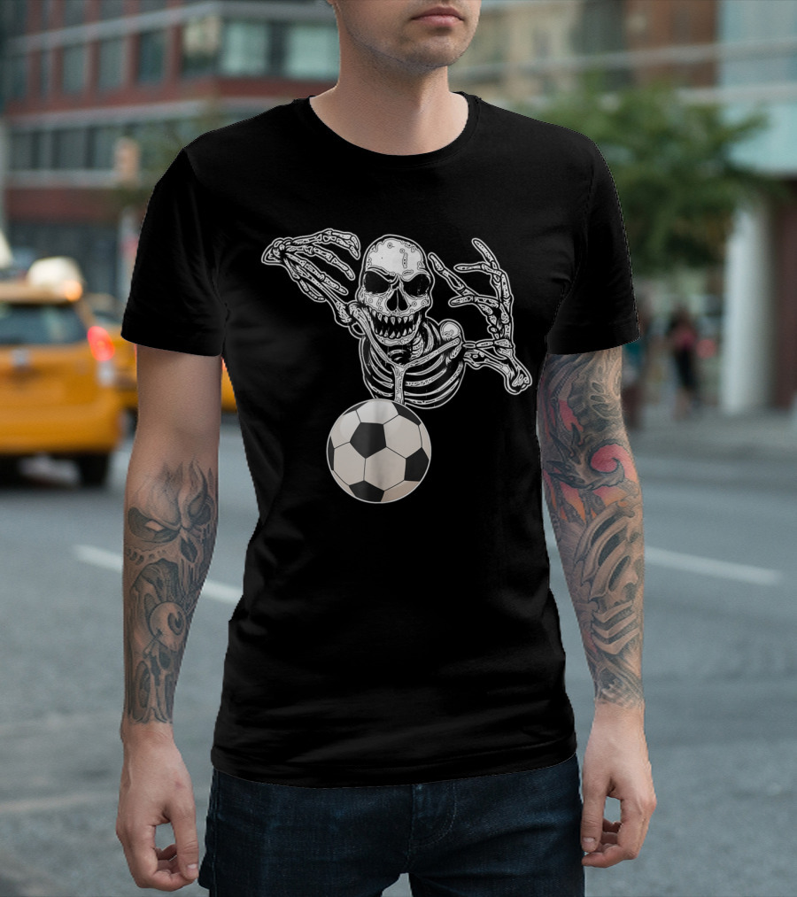 Halloween Skeleton Soccer Player Skull Holding Ball T-Shirt