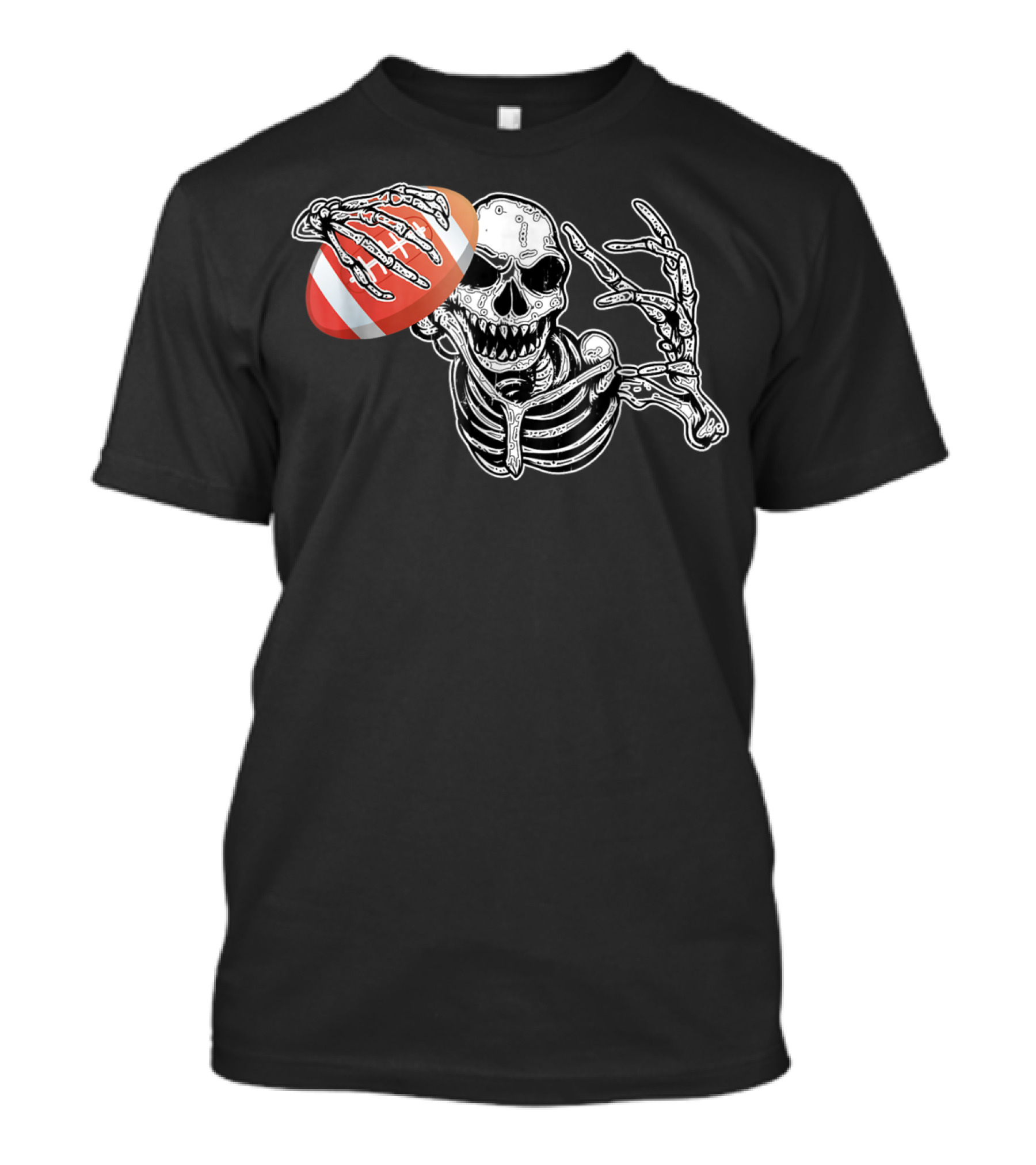 Halloween Skeleton Football Player Skull Hands With Rugby Ball T-Shirt