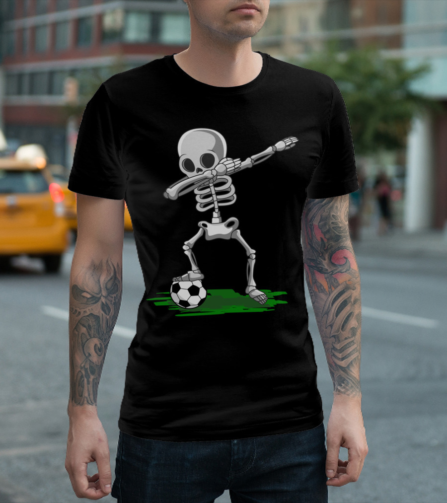 Halloween Pirate Dabbing Skeleton Soccer Player T-Shirt