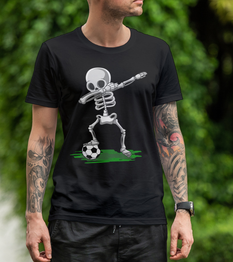 Halloween Pirate Dabbing Skeleton Soccer Player T-Shirt