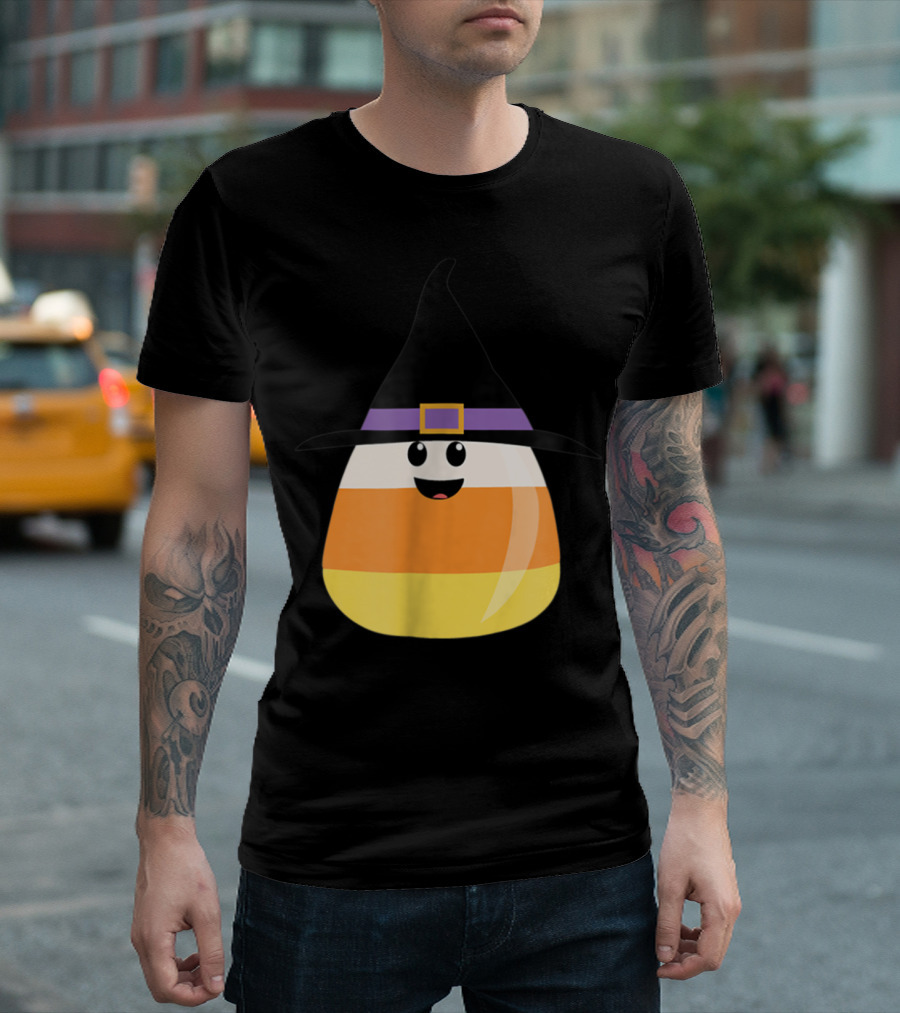 Halloween Chip the Candy Corn in Witch Hat T-Shirt