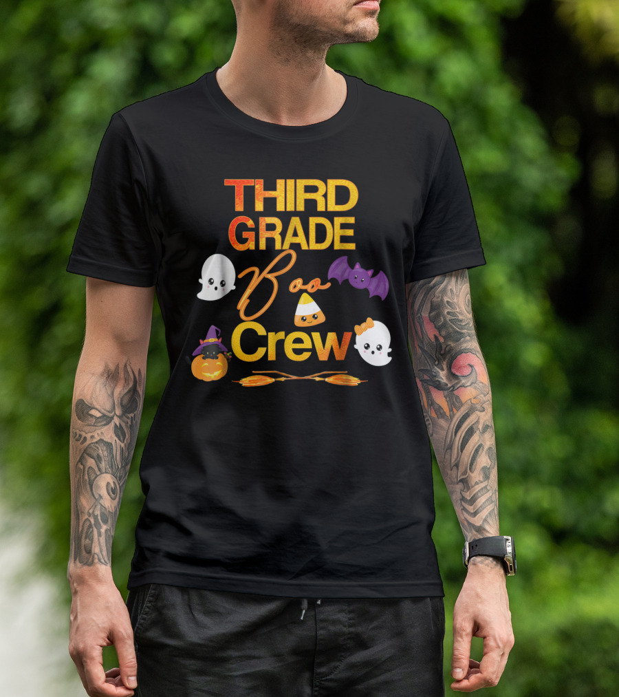 Third Grade Boo Crew Cute Halloween Teacher Ghost Bat Pumpkin Candy Corn T-Shirt