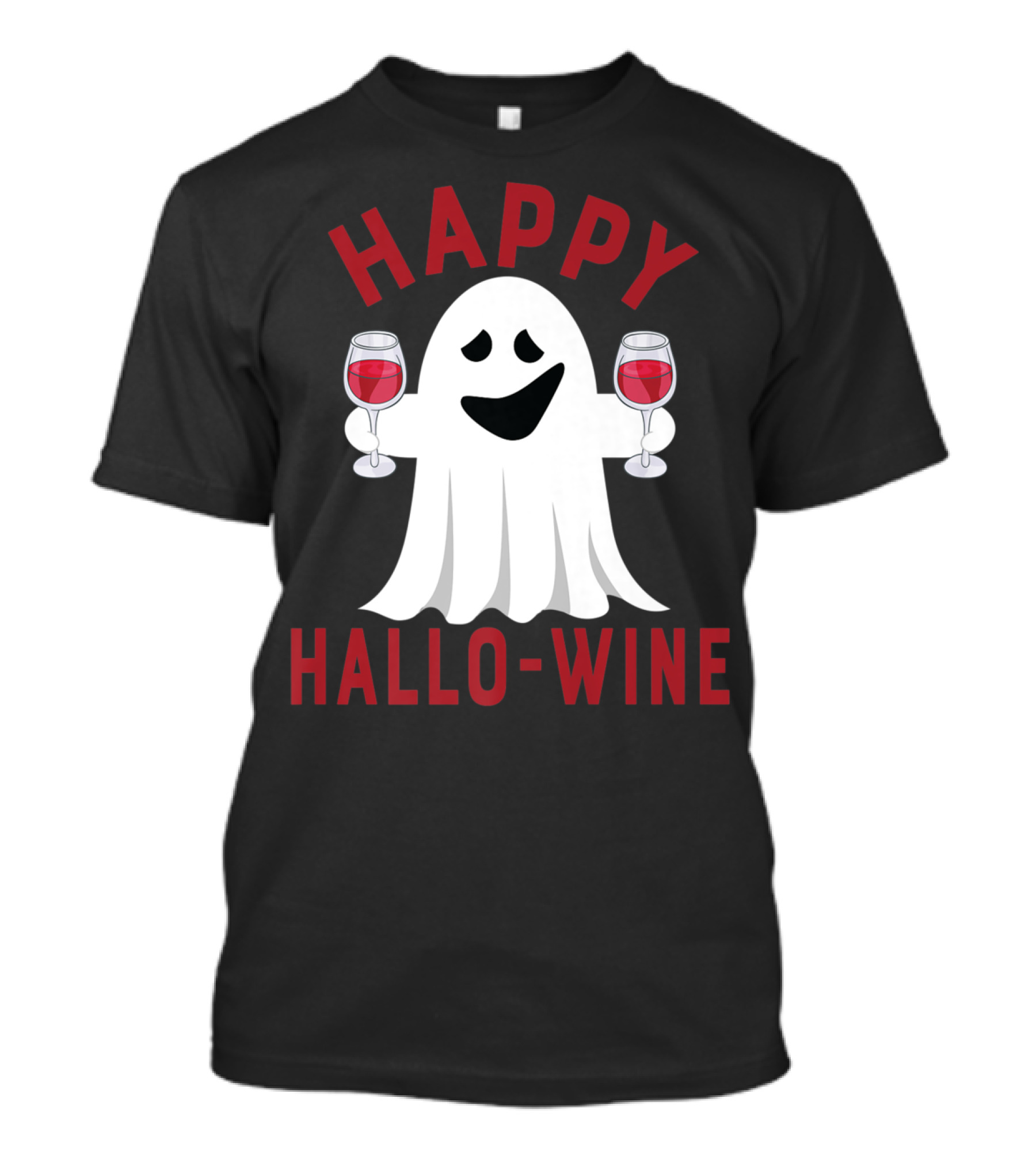 Happy Hallo Wine Halloween Ghost With Wine Glasses T-Shirt