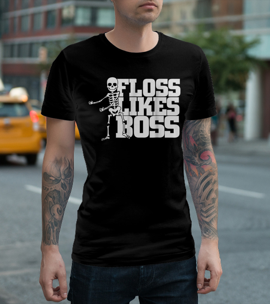 Floss Likes Boss Happy Halloween Funny Skeleton Dancing Flossing Dance T-Shirt