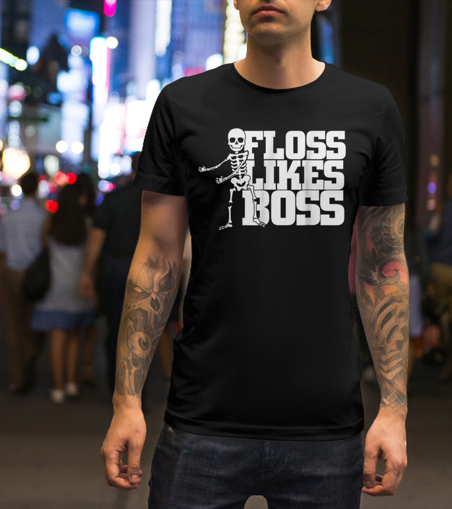 Floss Likes Boss Happy Halloween Funny Skeleton Dancing Flossing Dance T-Shirt