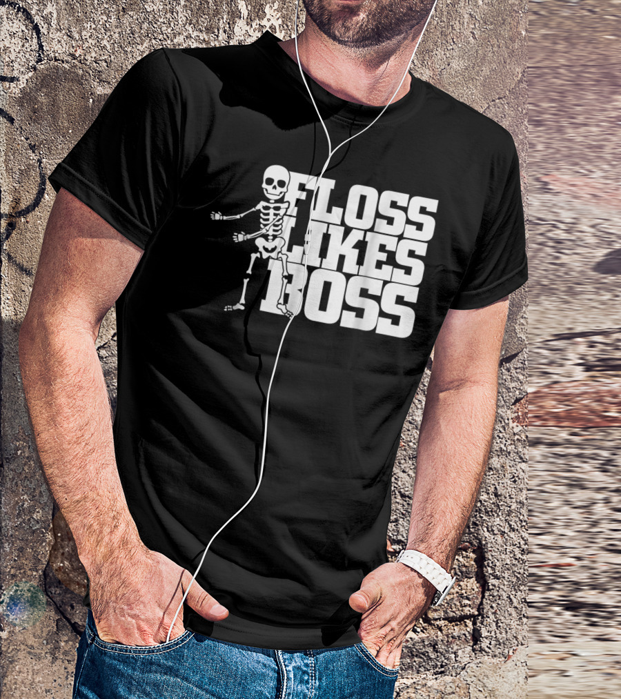 Floss Likes Boss Happy Halloween Funny Skeleton Dancing Flossing Dance T-Shirt