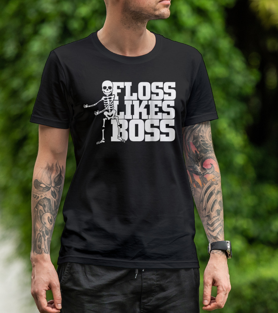 Floss Likes Boss Happy Halloween Funny Skeleton Dancing Flossing Dance T-Shirt