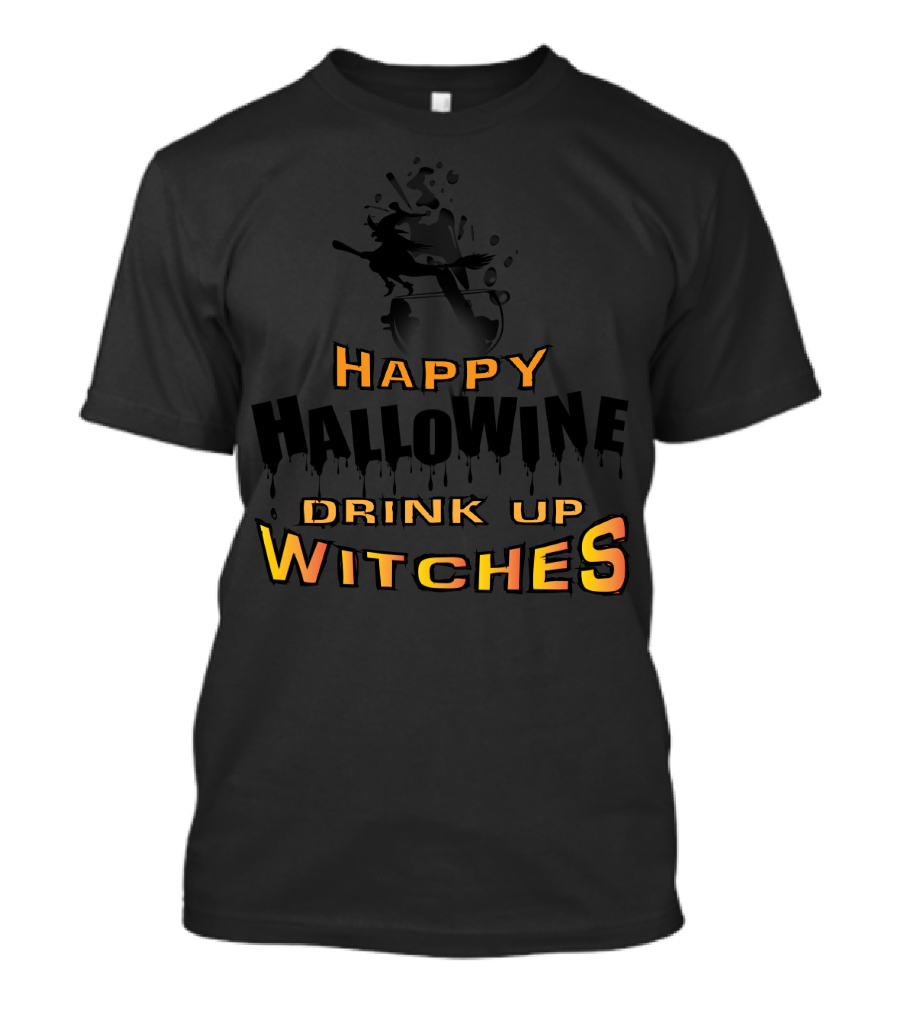 Happy Hallowine Drink Up Witches Cauldron And Broom T-Shirt