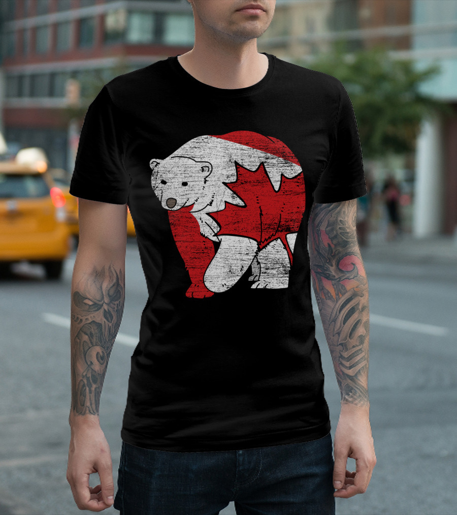 Canadian Bear Maple Leaf Canada Flag T-Shirt