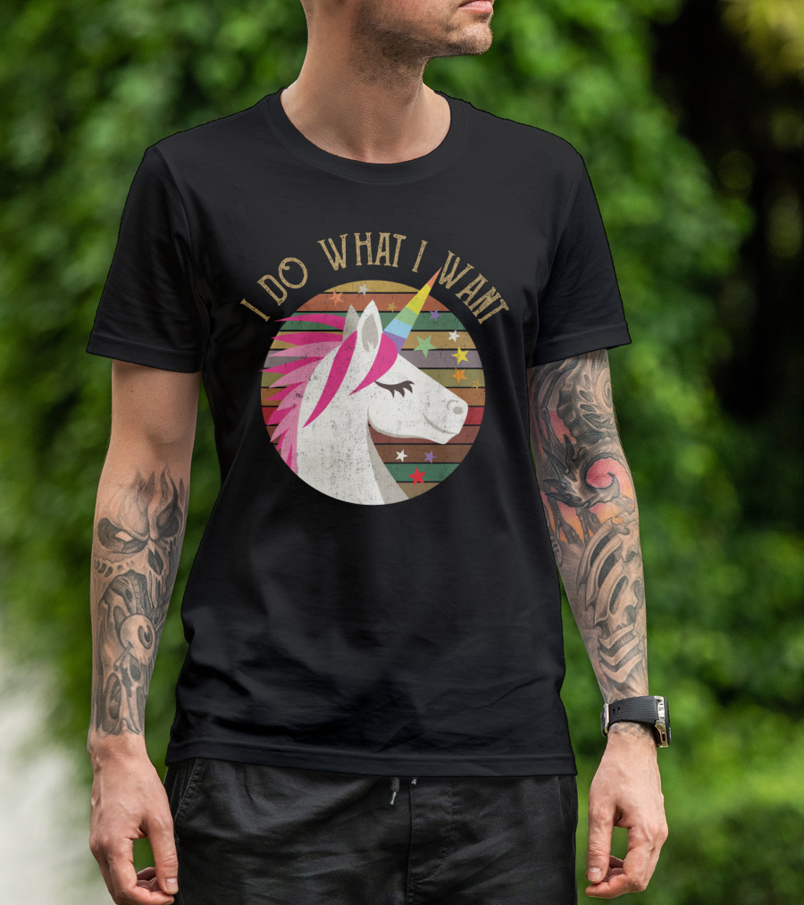 I Do What I Want Rainbow Unicorn Stars Kids T-Shirt