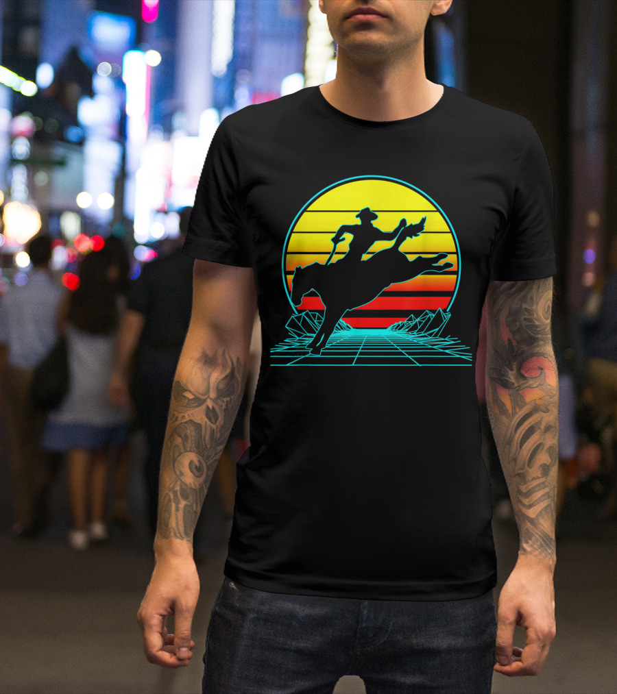 Retro Cowboy Sunrise Vaporwave Rodeo T-Shirt