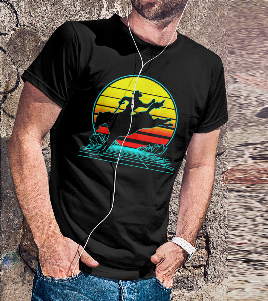 Retro Cowboy Sunrise Vaporwave Rodeo T-Shirt