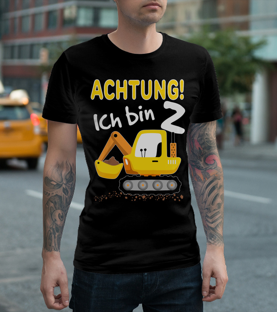 Achtung Ich Bin 2 Kinder Bagger 2. Geburtstag Jungen 2 Jahre T-Shirt