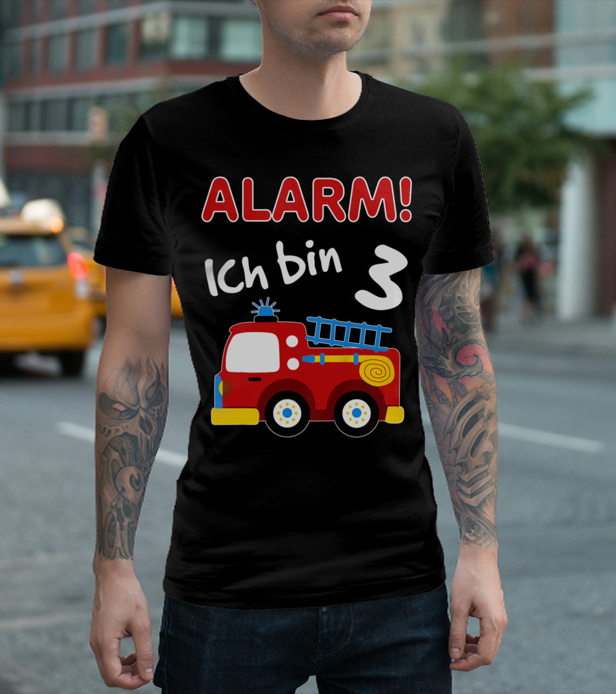 Alarm Ich Bin 3 Kinder Feuerwehrauto 3. Geburtstag Jungen T-Shirt