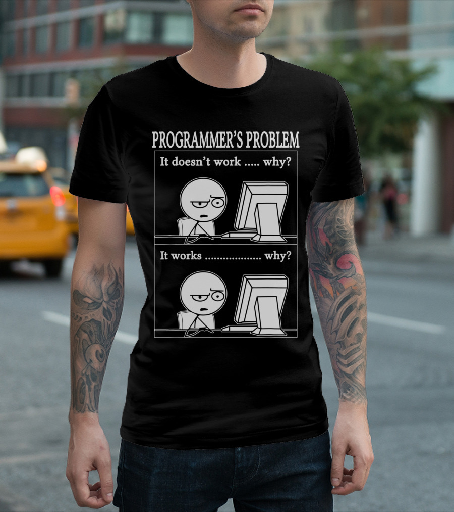 Programmierer Informatiker Lustiges Cartoon Programmer's Problem It Doesn't Work Why It Works Why T-Shirt