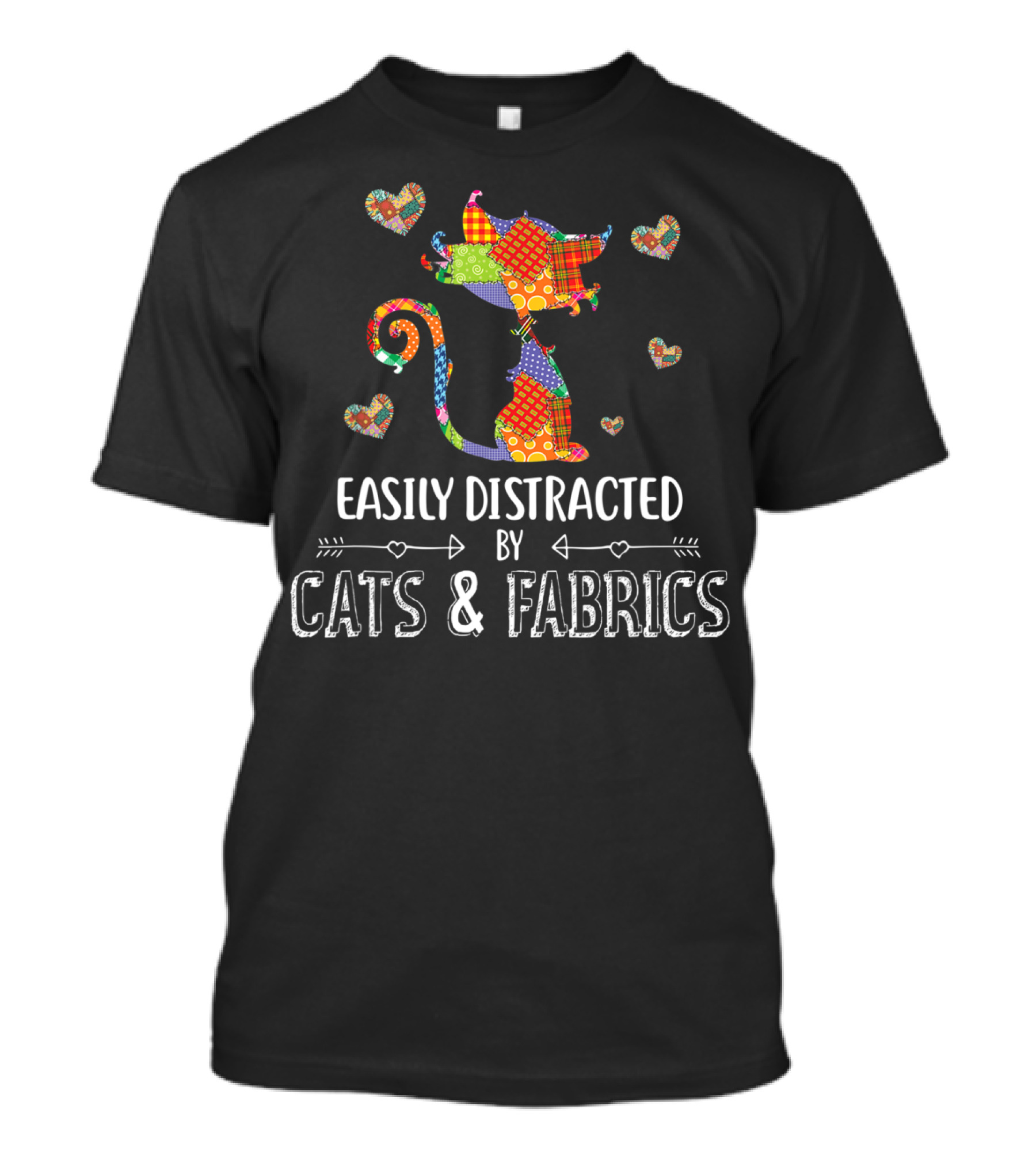 Easily Distracted By Cats And Fabrics Patchwork Hearts T-Shirt