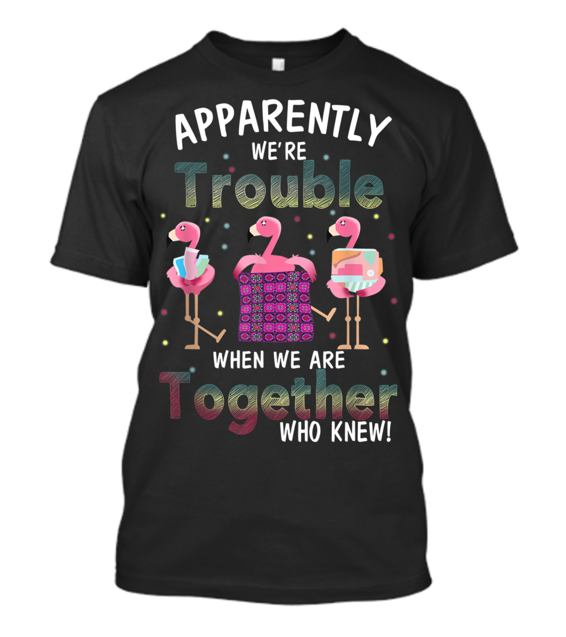 Apparently We're Trouble When We Are Together Who Knew Flamingo Quilting T-Shirt