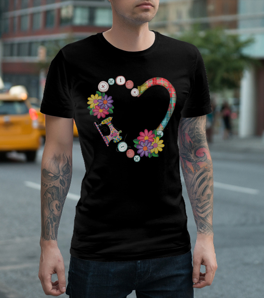 Quilting My Heart with Sewing Machine Floral and Buttons T-Shirt