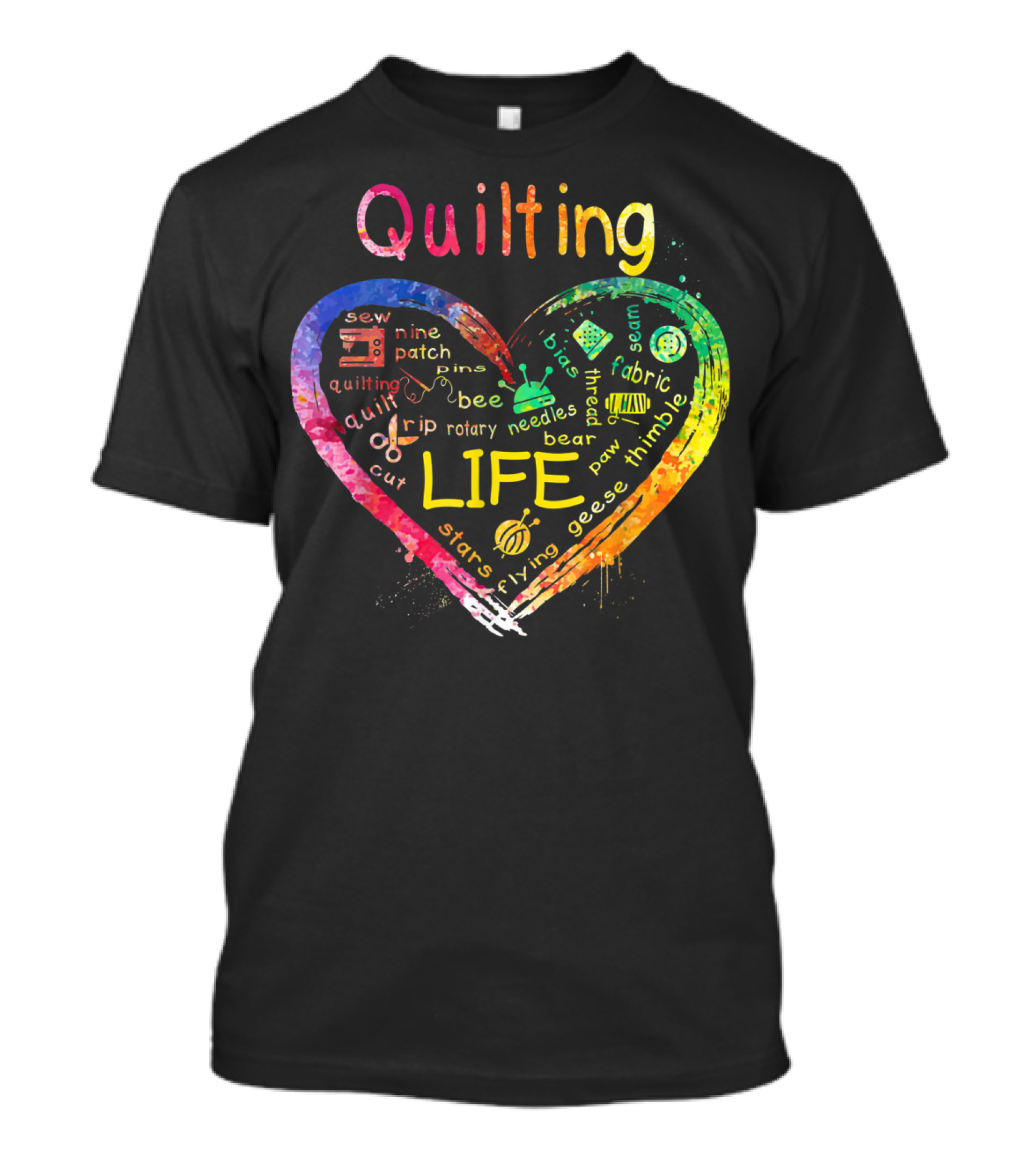 Quilting Life Heart Sew Patchwork Rotary Needles Fabric Stitch Thimble T-Shirt