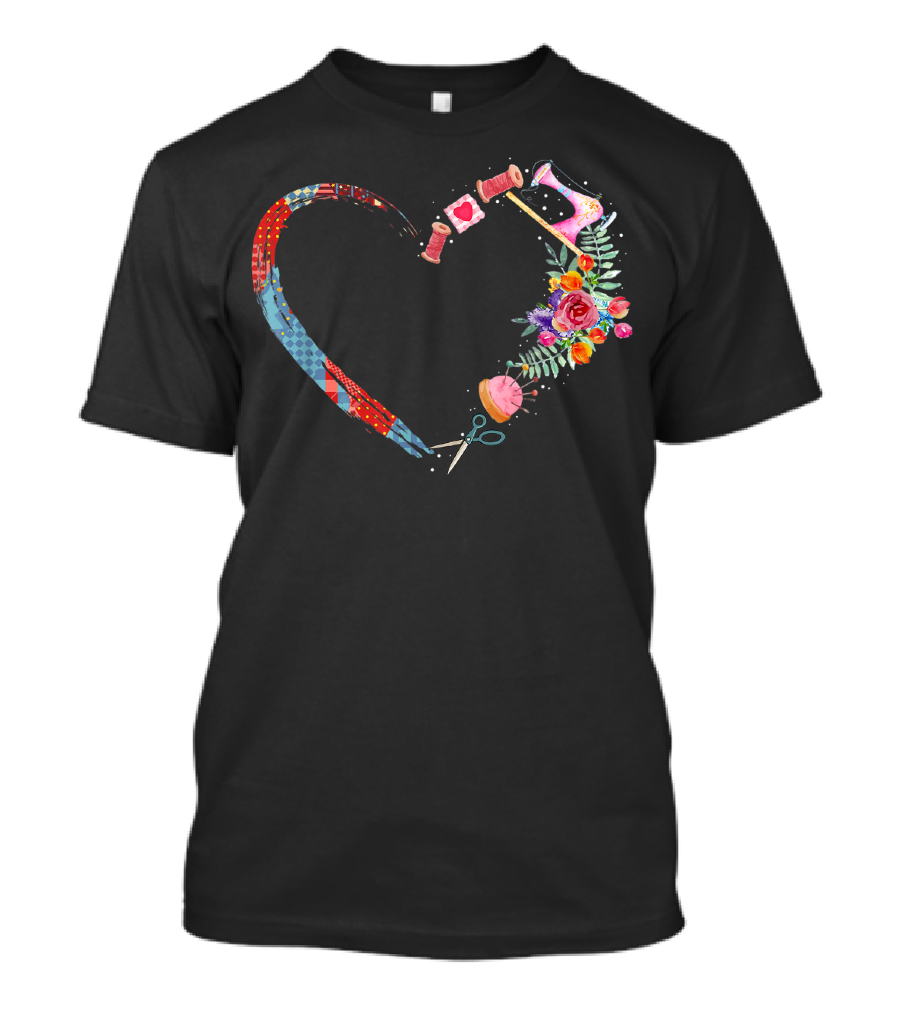 Quilting Sewing Heart With Thread Flowers And Scissors T-Shirt