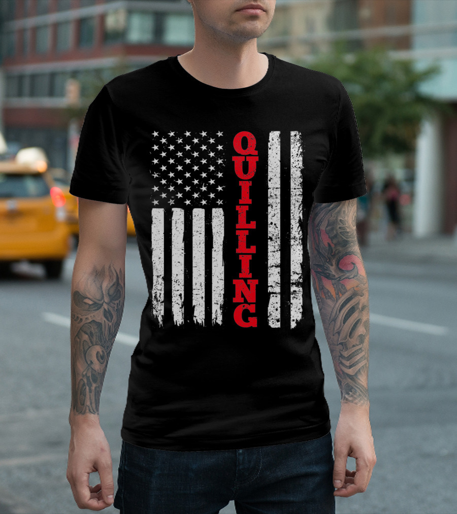 Quilting USA American Flag Enthusiast Camp Hike Fan T-Shirt