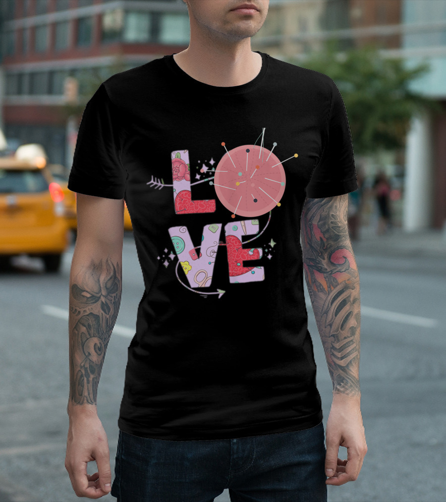 Sewing Love Letter Cute Quilting Pins and Buttons T-Shirt