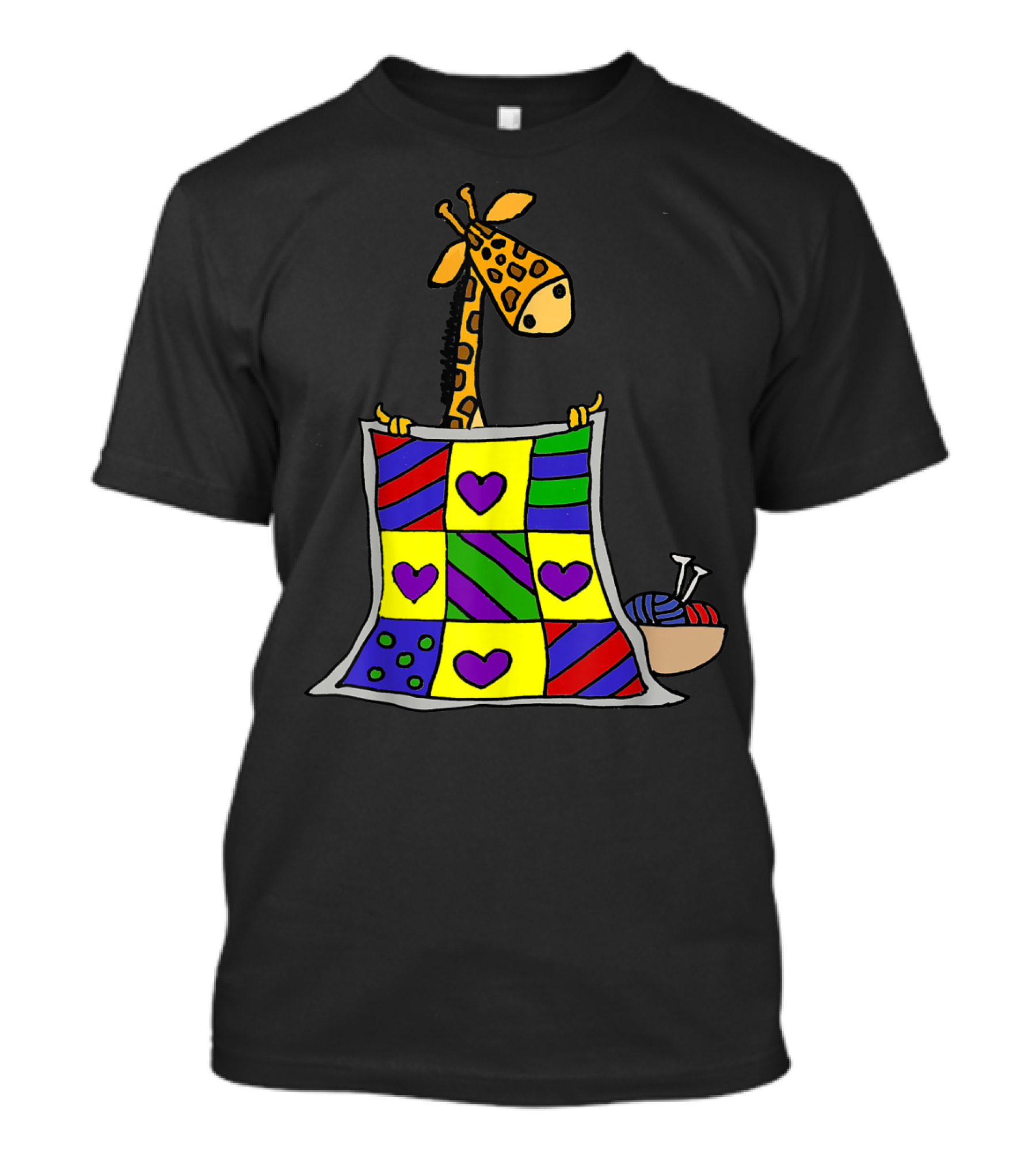 Smileshoba Giraffe With Colorful Heart Quilt And Knitting Yarn T-Shirt
