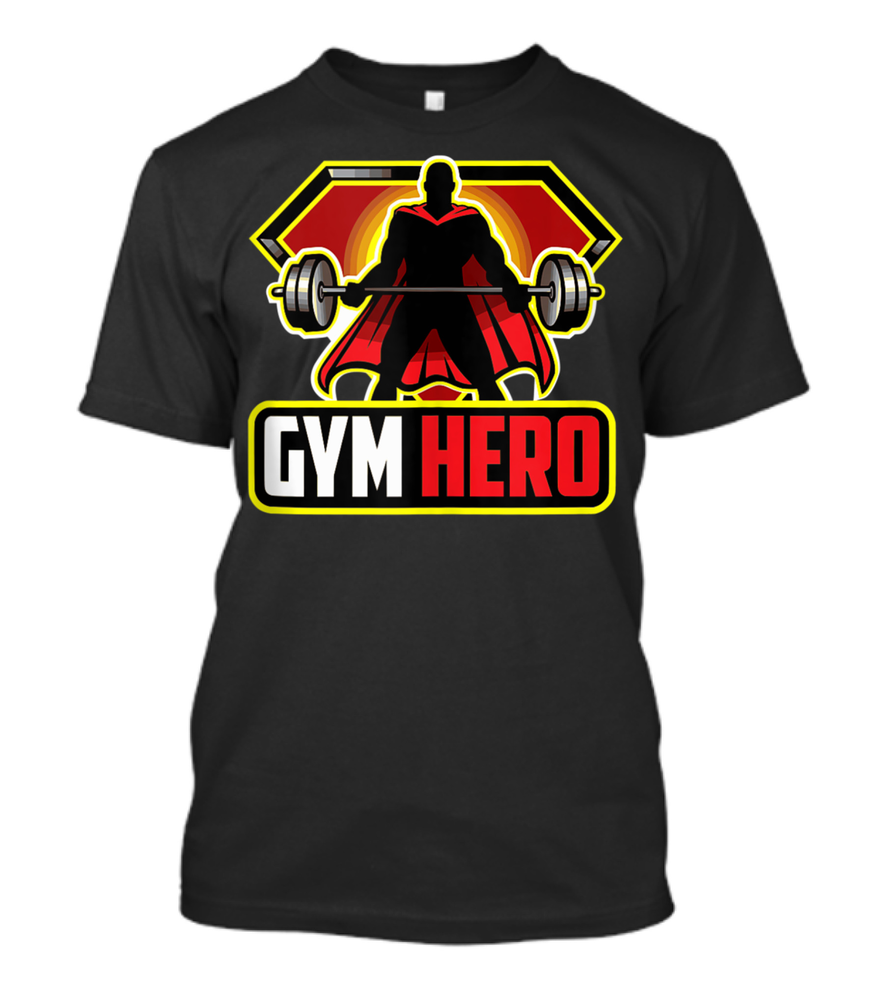 GYM HERO Super Strength Silhouette With Cape And Barbell T-Shirt
