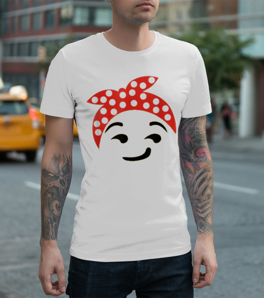 Halloween Emoji Costume Feminist Face Emoticon with Polka Dot Headscarf T-Shirt