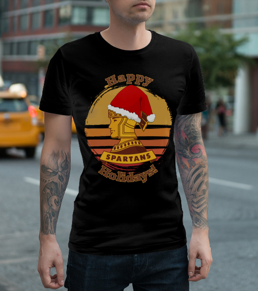 Happy Holidays Spartans Santa Hat Spartan Head T-Shirt