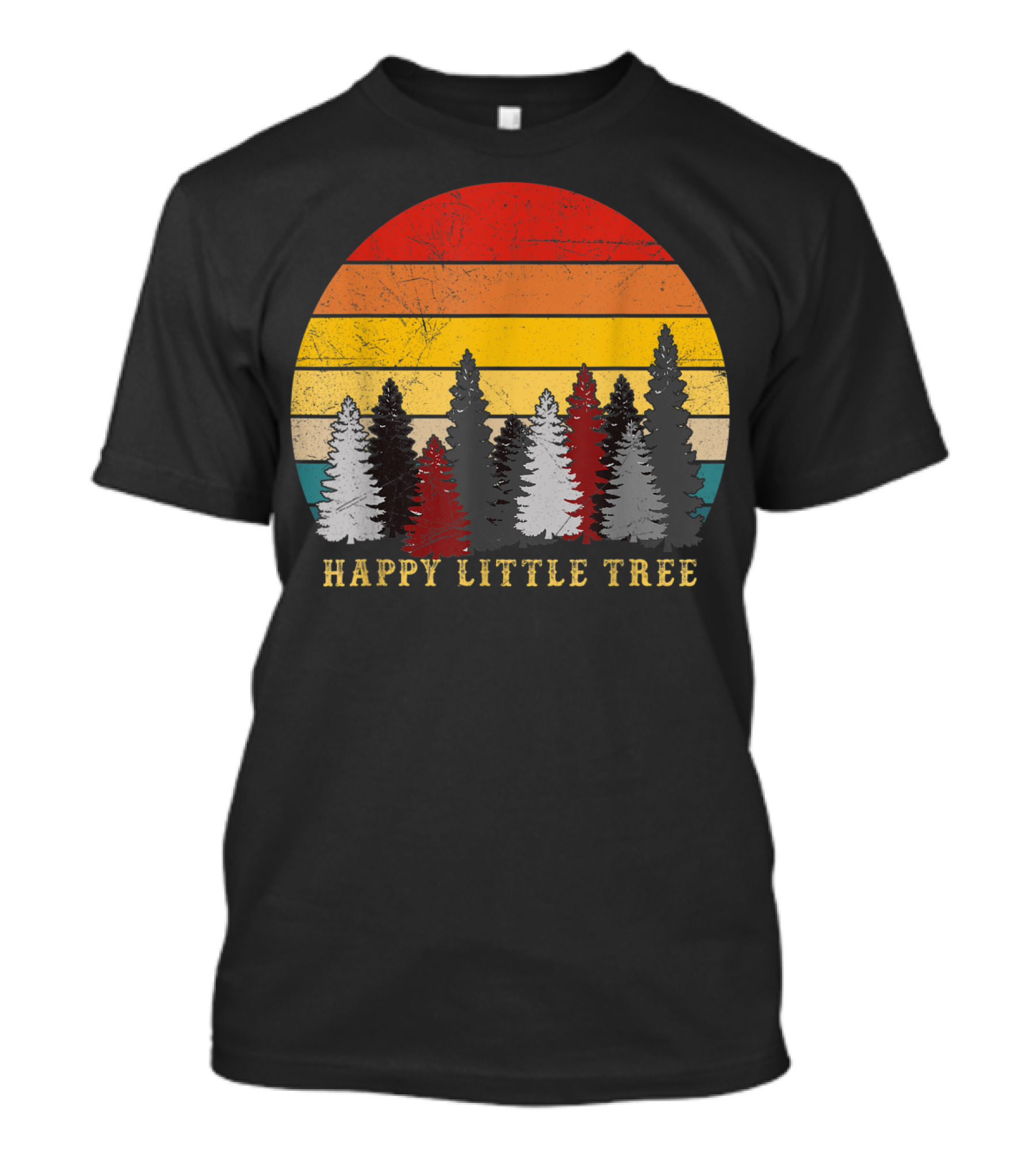 Retro Sunset Happy Little Tree Forest T-Shirt