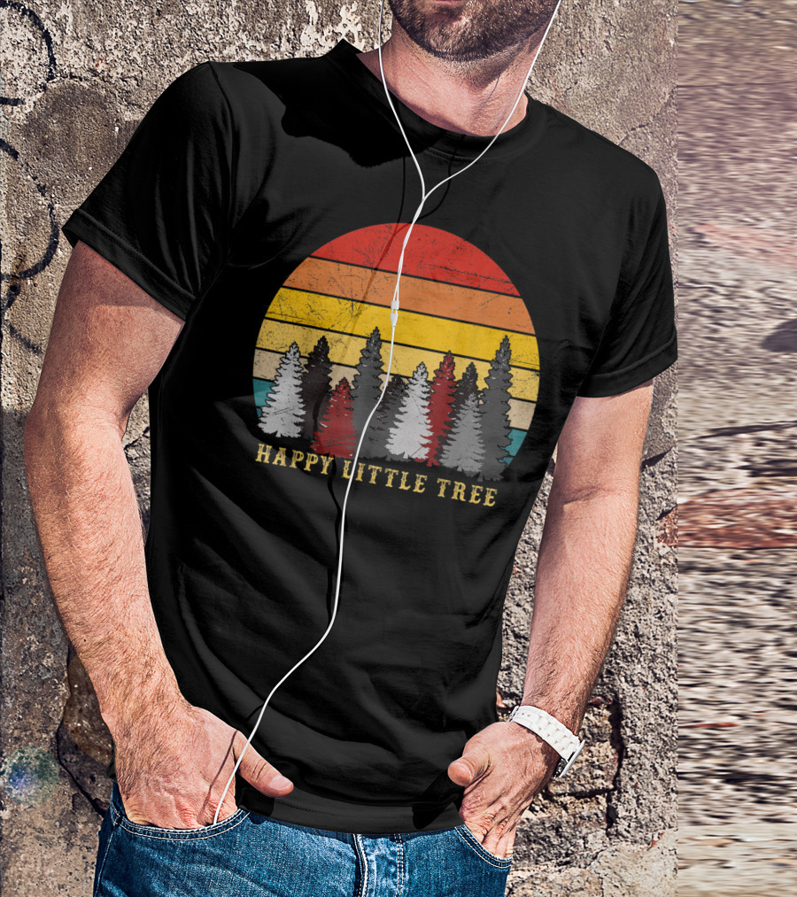Retro Sunset Happy Little Tree Forest T-Shirt