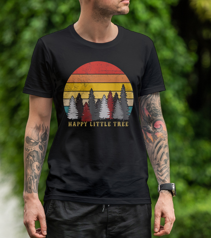 Retro Sunset Happy Little Tree Forest T-Shirt