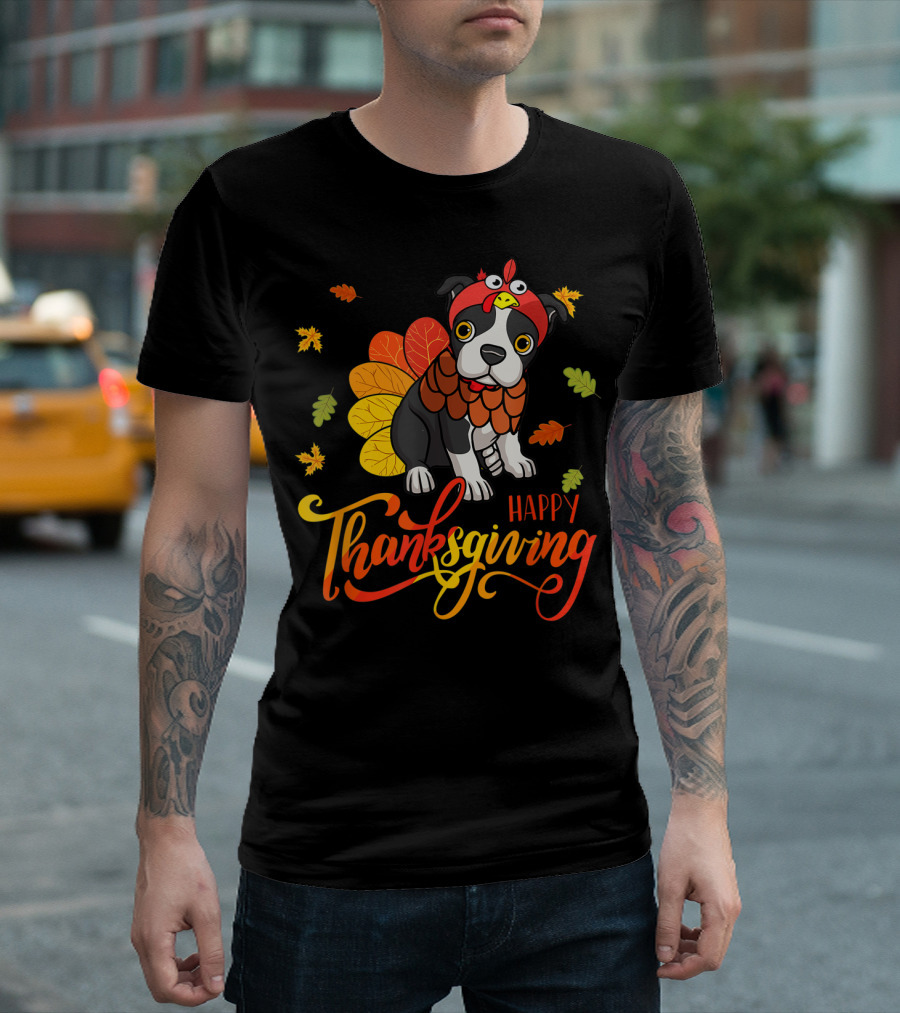 Happy Thanksgiving Cute Boston Terrier Turkey Costume T-Shirt