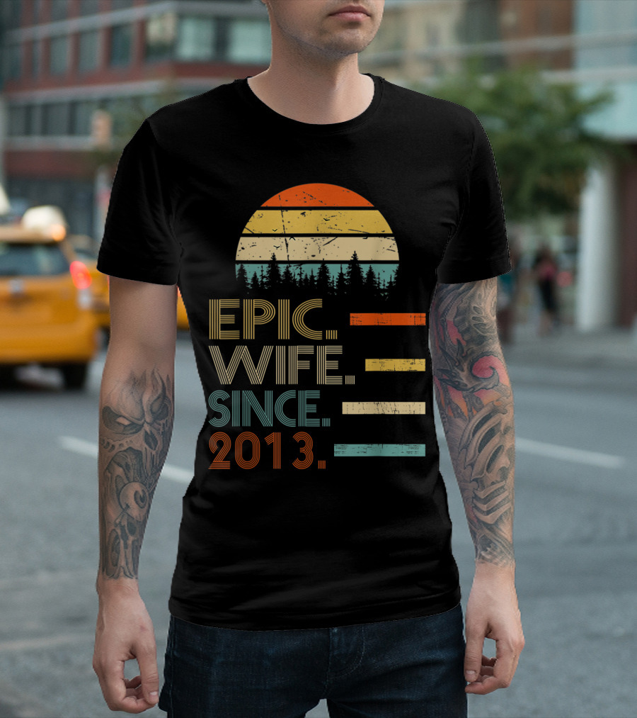 Epic Wife Since 2013 Retro Vintage Forest Sunset T-Shirt