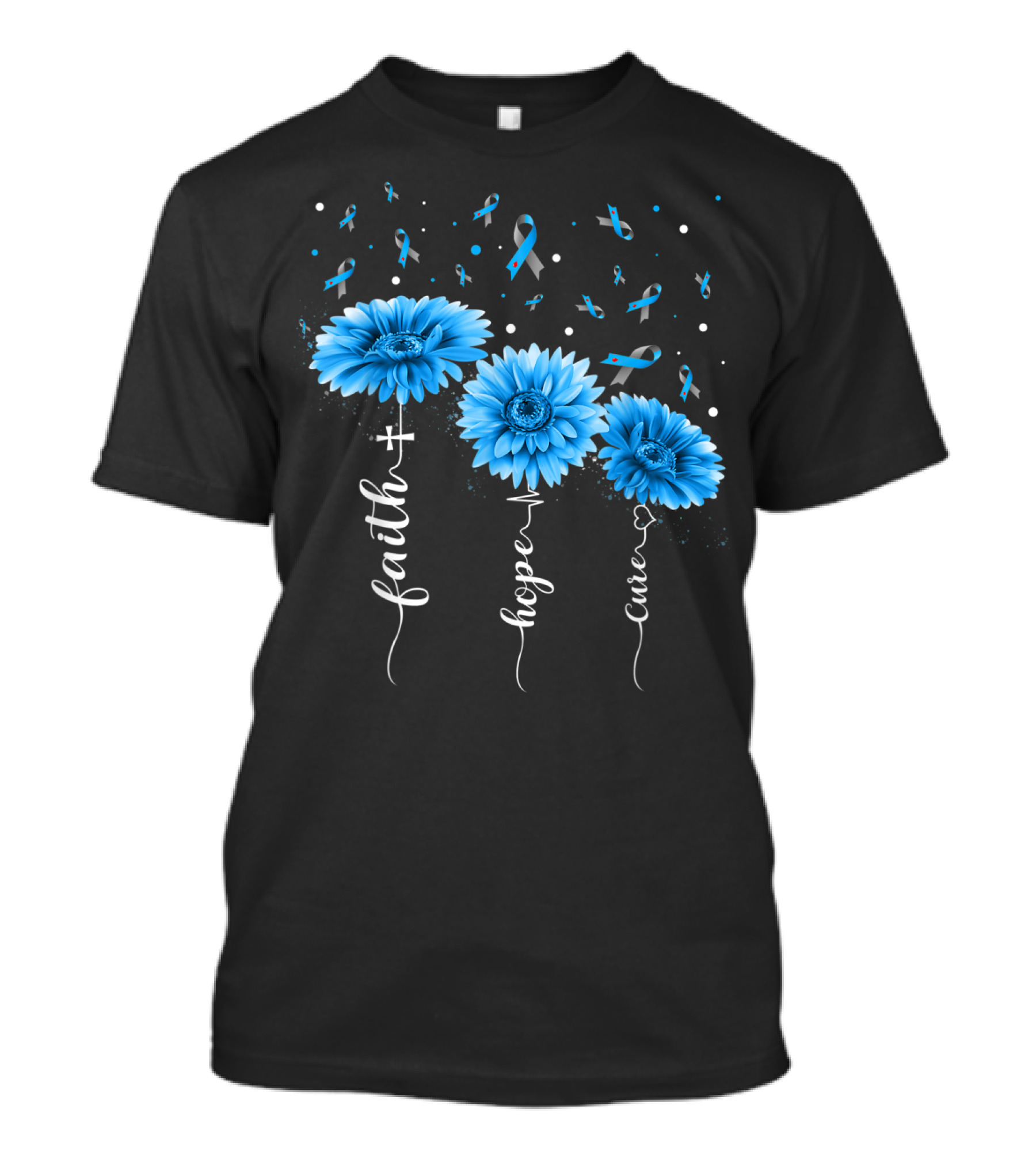 Faith Hope Cure Type 1 Diabetes Blue Sunflower Awareness T-Shirt