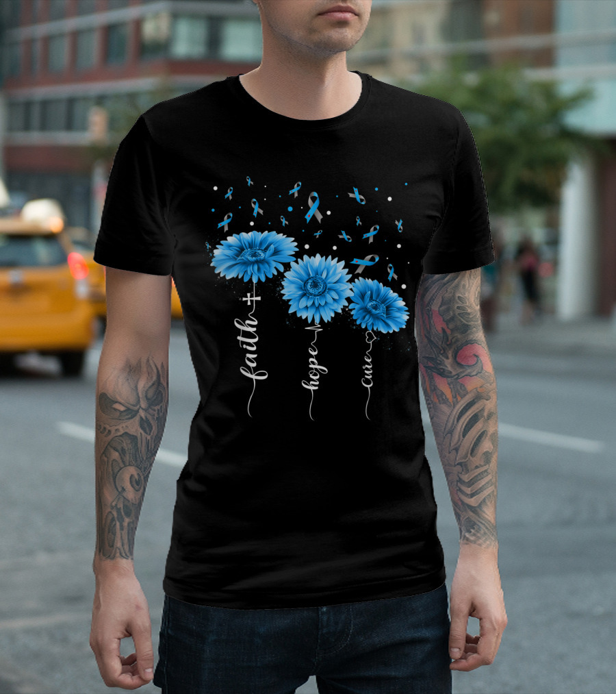 Faith Hope Cure Type 1 Diabetes Blue Sunflower Awareness T-Shirt