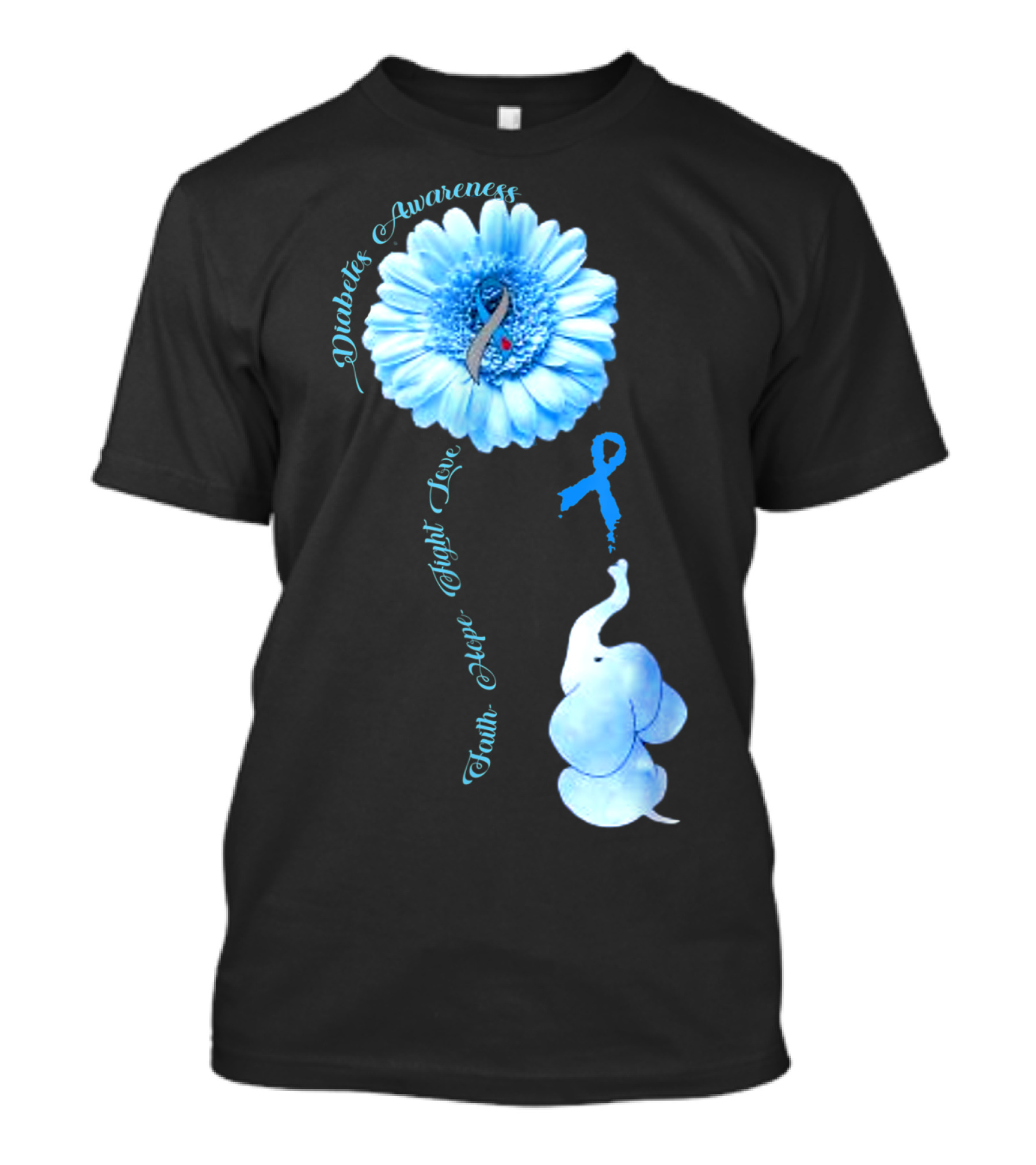 Diabetes Awareness Faith Hope Fight Love Elephant Sunflower T-Shirt