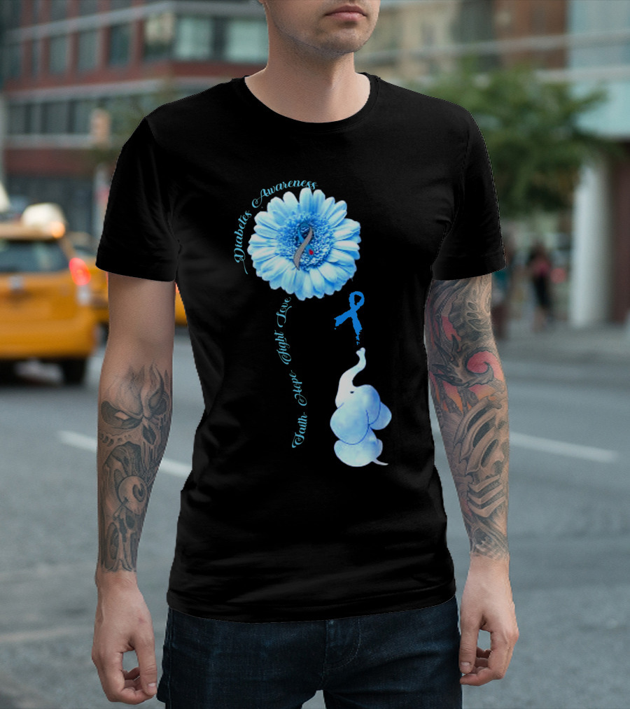 Diabetes Awareness Faith Hope Fight Love Elephant Sunflower T-Shirt
