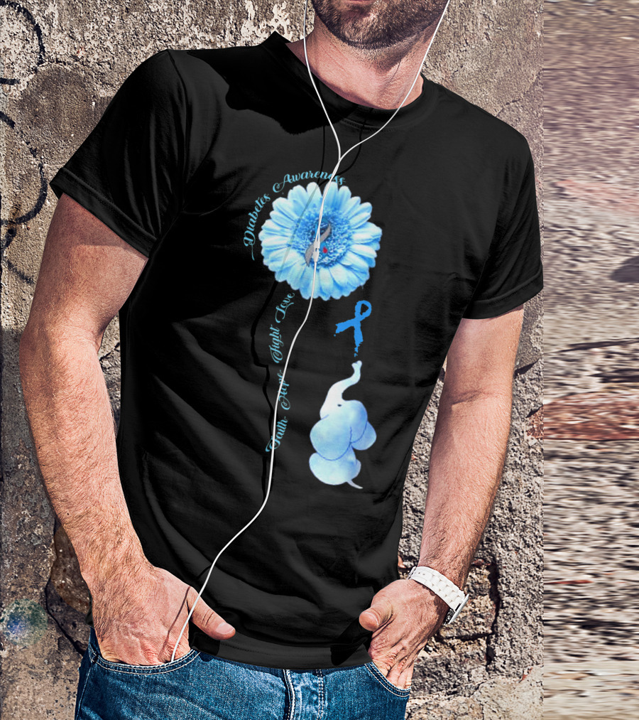 Diabetes Awareness Faith Hope Fight Love Elephant Sunflower T-Shirt