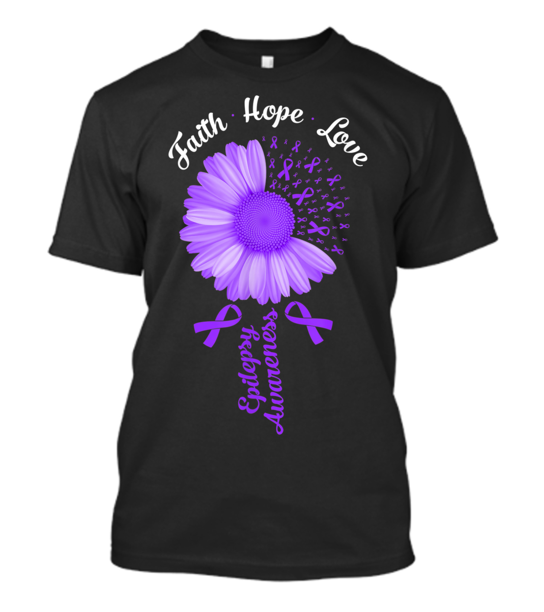 Faith Hope Love Purple Ribbon Epilepsy Awareness Flower T-Shirt