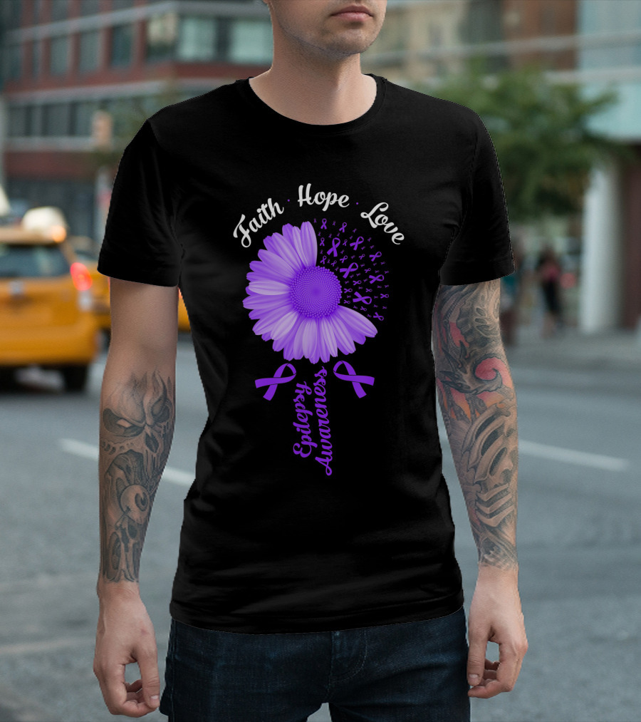 Faith Hope Love Purple Ribbon Epilepsy Awareness Flower T-Shirt