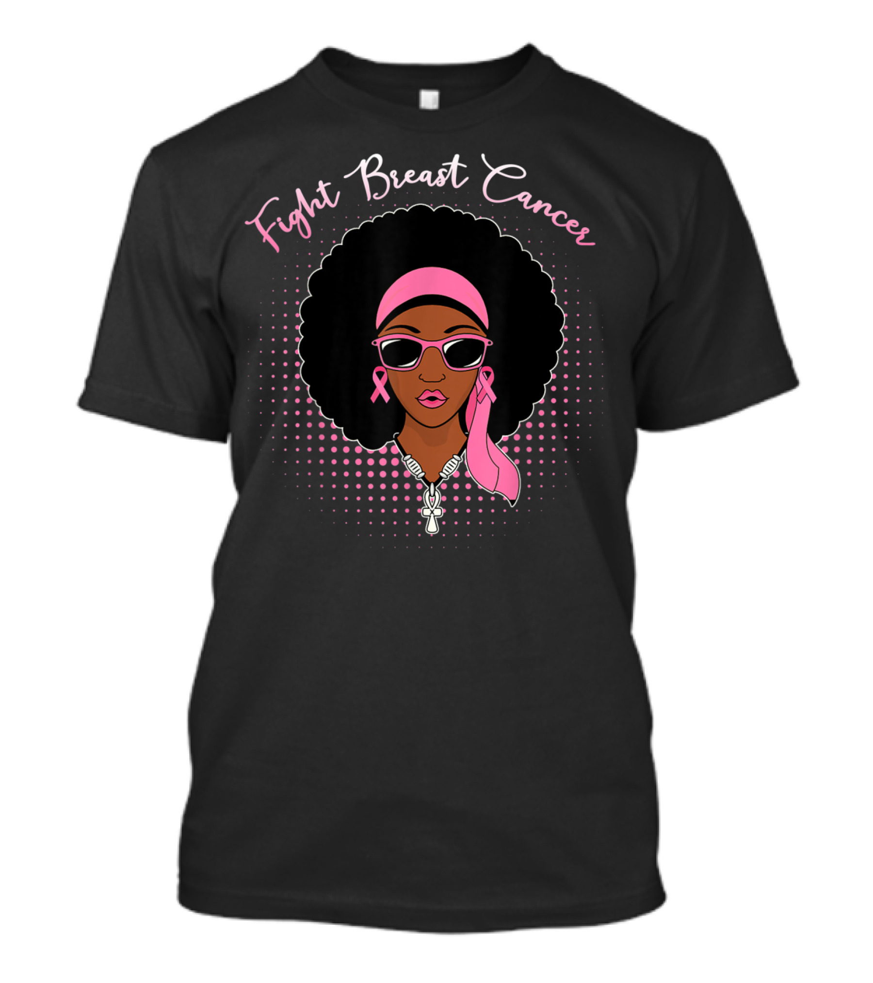 Fight Breast Cancer Afro Woman With Pink Ribbon Accessories T-Shirt